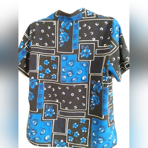 Notations Short Sleeve Shirt Blouse Blue Black Floral Print Size Small Chest 38 - Picture 3 of 4
